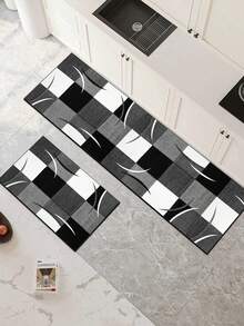 [HOT!!!] 1pc Soft Rubber Kitchen Mat, 3.5mm Thick Kitchen Rug, Black & White Crescent Design Luxury Minimalist Style Absorbent Kitchen Mat, Customizable Size, Surface Fabric, Middle Sponge Layer, Bottom Rubber Layer, Suitable For Kitchen Rugs, Kitchen Decor, Wedding Decor, Home Decor, Bathroom Mats, Entryway Mats, Laundry Room Mats, Hallway Rugs, Living Room Mats, Etc. - Multicolor - View 3