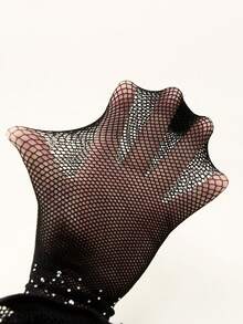 1條豪華閃爍薄網絲襪,配有鑽石細節,適用於兒童日常穿著 - 黑與白 - 查看 3