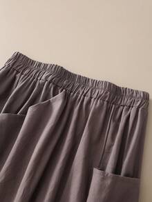 两件套纯色休闲上衣和不对称下摆半裙，夏季套装 - 摩卡棕 - 查看 6