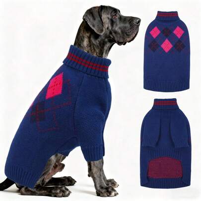 一件加厚针织高领毛衣，适合中大型犬，保暖冬季服装，适合法国斗牛犬、拉布拉多犬、金毛寻回犬、德国牧羊犬、大丹犬等犬种。