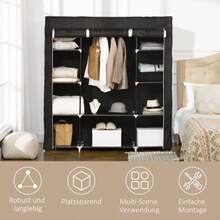 Fabric Wardrobe With Zipper, 1 Clothes Rail, 10 Shelves, 150x43x162.5cm, Non-Woven Fabric, Space-Saving & Robust - Black - View 6