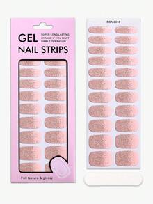 22片装免紫外线凝胶美甲贴，粉金渐变闪粉凝胶美甲贴，不伤指甲，保护天然指甲，使用方便，是女士新年约会或居家DIY美甲的完美之选。 - 粉色 - 查看 4