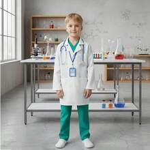 Conjunto de Disfraz de Médico para Niños, Conjunto de Disfraz de Juego de Rol para Niños, Bata Larga de Médico, Uniforme de Laboratorio para Niños, Traje de Espectáculo.Bata Laboratorio Niño y Niña, Bata de Doctor para Infantil Niño, Bata Blanca Laboratorio Escolar de Algodón 3 Años A 12 Años, Juego de Rol, Disfraz de Halloween - Blanco - Ver 3