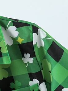 Boys' St. Patrick's Day Clover Print Button-Down Short Sleeve Shirt, Gift For St. Patrick's Day - Green - View 6