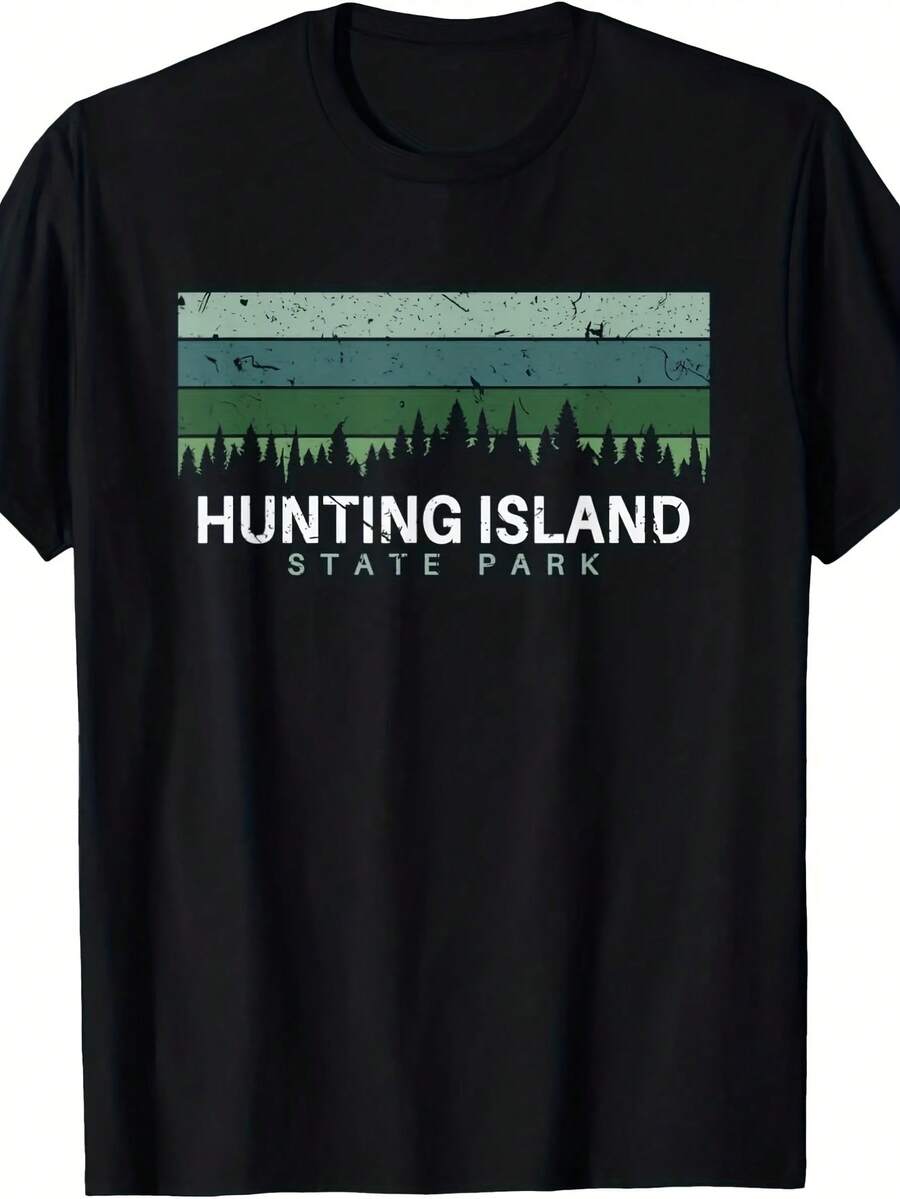 Hunting Island State Park South Carolina Gifts SC T-Shirt 1 pieza Camiseta con estampado de letras de dibujos animados, 220g de algodón puro pesado 100% Camiseta gráfica unisex - Camiseta de algodón suave para uso diario con diseño de impresión genial para hombres y mujeres. - Negro 27 - Ver 1