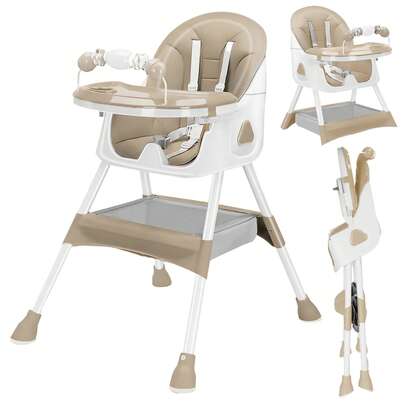 Piorlado 3-In-1 Baby HighChair, Foldable Portable Baby Dining Chairs Eat & Play Convertible High Chair With Double-Layer Dinner Plate