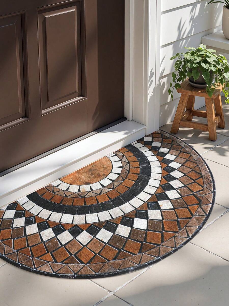 DAJIANG 1pc Bohemian Semi-Circle Door Mat Runner Area Rug, Multi-Color Stone Doormat Welcome Carpet, Suitable For Bathroom, Kitchen, Entryway, Hallway, Bedside, Living Room, Bedroom. Washable, Anti-Slip Backing Rugs For Autumn/Winter, Thanksgiving, Valentine's Day Decoration, Ramadan Festival Decor, Decorative Rugs, Bathroom Accessories Essentials, Room Decor Set