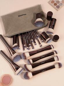 MAANGE 23pcs Makeup Brushes Set With Zipper Velvet Bag Makeup Tool Kit Flat And Angled Top Foundation Brushes Double-End Powder Blush Contour Make Up Brushes 13pcs Eyeshadow Brushes For Concealer Highlighter, Suitable For Travel - 23pcs makeup brushes with velvet bag - 查看 11