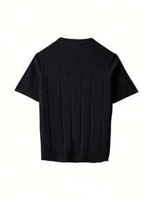Tween Boys Solid Color Crew Neck Ribbed Short Sleeve T-Shirt, Casual Spring/Summer Top - Black - View 4