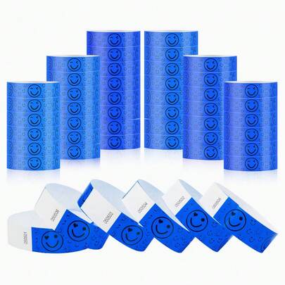50pcs Disposable Smiling Face Wristbands, Suitable For Amusement Park ID Identification, Tear-Resistant And Durable, For Parties, Concerts, And Festivals