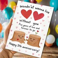 1pc "Woodn't Wanna Live Without You: Happy 5th Anniversary" Cute Tree Stump Couple Card – Sweet White Design With Playful Smiling Tree Stumps (Plus Heart Accents) And Punny, Warm Anniversary Text. Perfect For Gifting To A Partner On Your 5th Anniversary, Blending Silly Wordplay With Sincere "Forever" Affection. Cheerful, Charming Tone, Includes Red Envelope – A Delightful, Whimsical Card To Celebrate 5 Years Of Love And More To Come. - Multicolor - View 11