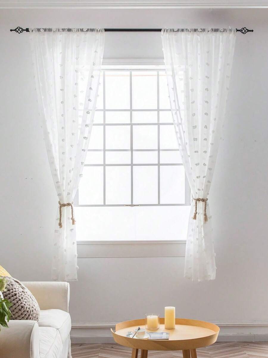1pc Lightweight White Floral Lace Solid Color Holiday Home Decorative Curtain And Sheer - White - View 1