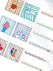 6pcs/Box 3-D Double Line Drawing Pens, Draw Double Lines Simultaneously For Journals Back To School - One Size - View 7