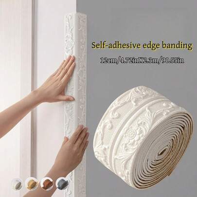 1 Roll 12cm X 2.3m Self-Adhesive Flexible Foam Decorative Trim, Foam Self-Adhesive Corner Molding, Peel And Stick Base Board Trim, 3D Decorative Wall Line Floor Wall Paper Border, Suitable For DIY Home Decor - Applicable For Various Corners Ceiling Office Warehouse Living Room Door Frame