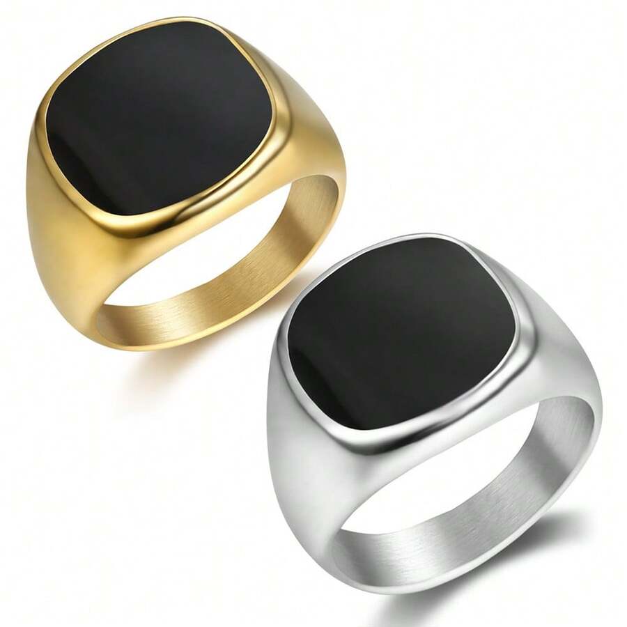 Black And Gold Men's Ring Personality Glossy Surface Epoxy  Titanium Steel Ring Cross-Border Unisex Fashion - 中號金色04307 - 查看 1