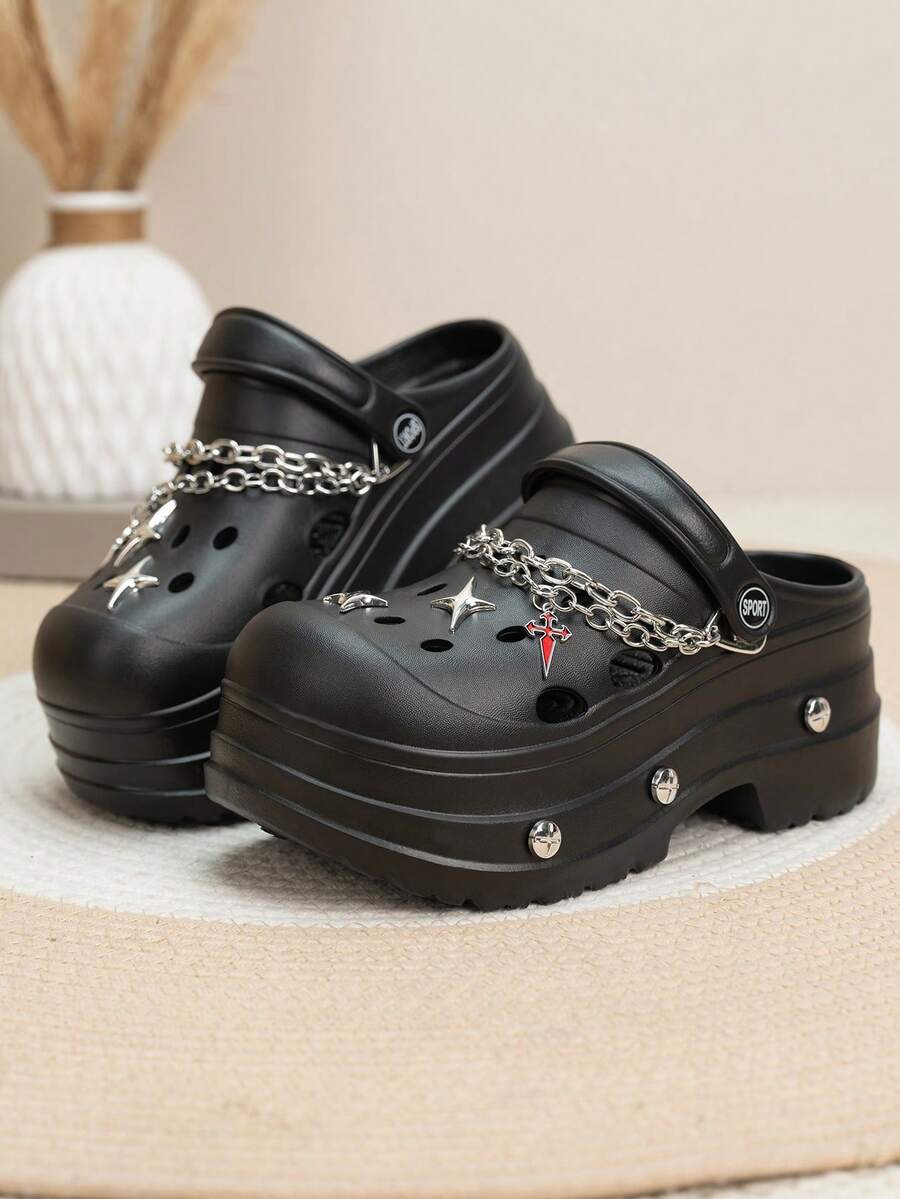 Giày nữ khoét rỗng, tự trang trí sequin, kiểu dáng punk đế dày, thiết kế khoét rỗng, giày đi vườn thoải mái. - màu đen - Xem 1