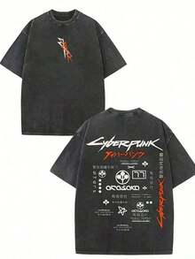 GLEC Japanese Cartoon Anime, Y2K Cyberpunk, Simple And Versatile For All Seasons, Retro And Fashionable, Popular Letter-Printed T-Shirt Made Of Washed Cotton (230 G), Suitable For Men, Can Be Worn All Year Round. High-Quality Retro Fashion Brand T-Shirt, Loose, Soft, Comfortable, Black, Casual, Suitable For Outdoor Use All Year Round, With A Certain Thickness. It Is Suitable For Daily Use, As A Gift For Friends, And As A Gift For The Start Of School. - 黑色 - 查看 1