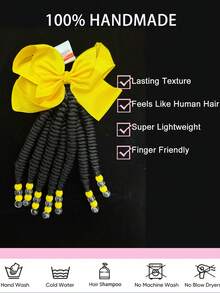 1pc Kids Braided Ponytails For Girls Box Braid Ponytail Hair Extension Synthetic With Bow And Beads In The End - Black - View 5