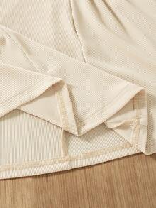 Girls' Casual Solid Color Bow Decor Short Sleeve Knee-Length Dress, Summer - Apricot - View 9