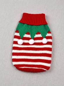PETSIN 1件可愛的聖誕節3d領紅白條紋圖案柔軟又保暖的寵物休閒衫,適用於貓狗室內/室外 - 紅色 - 查看 7