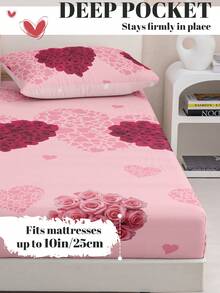 1 Stück Spannbetttuch für Valentinstag, Bettwäsche, Matratzenschoner, Bettüberwurf, Spannbetttuch, Valentinstag Heimdekoration, romantisches Rosenprint Spannbetttuch, komfortables Heimtextil, atmungsaktiver Anti-Pilling Matratzenschoner, weich & hautfreundlich, weiche & bequeme Schlafzimmer Bettwäsche, Valentinstag Geschenk, Liebe & Romantik, Paarbettwäsche, Liebesthema, Überraschungsgeschenk, Valentinstag Essentiell, Überraschungsgeschenk, OEKO-TEX zertifiziert - Verschiedenfarbig - Übersicht 4