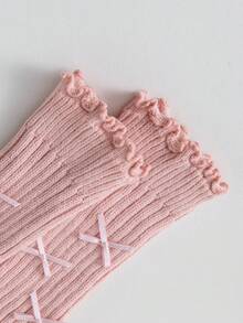 Knitted Sock Set With Bow Detail, Neutral-Coloured Ribbed Socks, Ladies' Soft And Comfortable Socks, Suitable For Year-Round Home Wear. - Multicolor - View 3