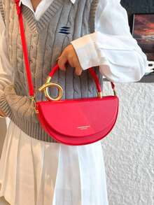女士时尚纯色手提包，休闲百搭单肩包，适合日常通勤、聚会、约会、购物，高端通勤包 - 紅色 - 查看 4
