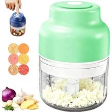 PZW 2025 New Small Garlic Chopper Mincer Upgrade Electric Mini Garlic Chopper Set USB Charging Wireless Mini Electric Food Processor for Mashing Onion Chili Ginger 250ml Green2537 - Verde - Ver 2