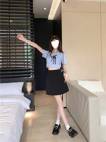 New Women's Spring/Autumn Skirt, Korean Style, Pleated, Slim, Mini Skirt, Versatile A-Line Skirt - Black - View 3