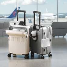 Multifunctional Suitcase ABS+PC Spinner Luggage – Front-Opening Laptop Compartment For Quick Access, Built-In USB Charging Port (Power Bank Not Included), Foldable Rear Cup Holder For Water Bottles & Coffee Cups, 360° Double-Row Silent Spinner Wheels, Wet/Dry Separated Interior Organizer With Waterproof Pouch, Side-Mounted Hook For Umbrellas Or Bags, 3-Digit Combination Lock, Lightweight & Durable Shell – Available In Black, Silver, Burgundy, And White; Sizes: 20" (Carry-On), 22", 24", 26" – Perfect For Business Travel, Weekend Getaways, And Long-Haul Flights - 24 inch - View 8