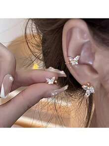 2个时尚优雅水晶水钻蝴蝶耳夹 - 蝴蝶 - 查看 7