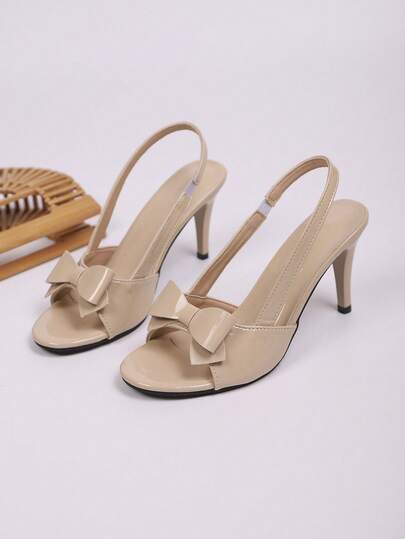 女士尖头高跟凉鞋，露趾蝴蝶结露跟派对及工作鞋，法式甜美风格百搭