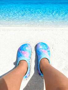 Girls Pastel Blue & Pink Mermaid Scale Water Shoes - Quick Dry Anti-Slip Aqua Socks With Protective Sole For Kids Beach Swimming - Multicolor - View 3