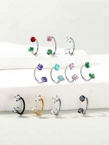 1件时尚简约不锈钢锆石镶嵌可拆卸C形鼻环耳环，色彩缤纷，优雅百搭，适合穿孔佩戴，1.0毫米，是生日礼物、节日派对、度假和日常佩戴的理想之选。 - 不銹鋼雙頭圓鑽 - 查看 4