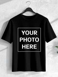 Customized Women's T-Shirts, Upload Your Photos/Family/Lover/Pet/Best Friend, Black T-Shirts, Holiday Gifts, Anniversary Gifts, Company Team Building Uniforms, Music Festival Outfits, Gifts For Him/Her, Short Sleeves, Party Outfits, Fashion Accessories, Hip-Hop, Simple, Easy To Wear, Understated Fashion, Minimalist Chic, Casual Customization, Unique, Personalized Collection, Ideal Gifts For Family, Casual Wear,Gym - 黑色 - 查看 2