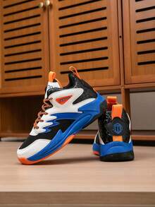 1 Pair Kids' Basketball Shoes, Fashionable Colorblock Breathable Casual Outdoor Sports Shoes For Boys, Suitable For All Seasons - Blue and White - View 8