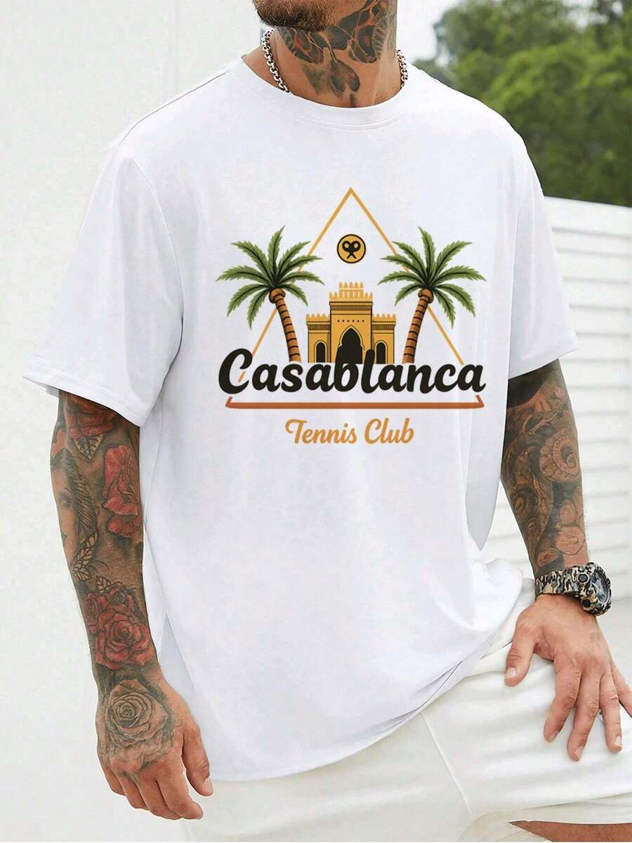 PLUS SIZE  Tennis Club Graphic Tee Summer, Soft Cotton, Art Print, Casual, Breathable - White - View 1