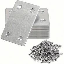10pcs Metal Flat Bracket, Stainless Steel Straight Fixing Piece, 4-Hole Adjustable Angle Bracket, Suitable For Furniture, Wood, Shelves, Beds, Cabinets - Silver - View 3