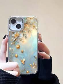 Estuche para teléfono con detalles florales dorados Compatible con estuches para teléfonos   17  16 Pro Max  15 Pro Max  13 y  12 Hecho de material TPU a prueba de caídas, resistente al desgaste y cómodo de sostener Un gran regalo para familiares, amigos, seres queridos, novios, novias y para Navidad - Plateado - Ver 3