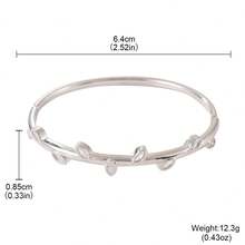 1pc 18K Gold Plated Copper Leaf Inlaid Rhinestone Cuff Bracelet For Women, Elegant Jewelry Gift For Daily & Formal Occasions, Unisex Color Tone, Exquisite Polished Finish - Multicolor - View 7