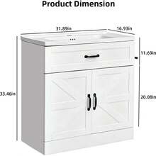 31" Bathroom Vanity With Sink, Farmhouse Bathroom Vanity Cabinet With Drawer & 2 Barn Doors, Metal Handles Black/ White - trắng - Xem 2
