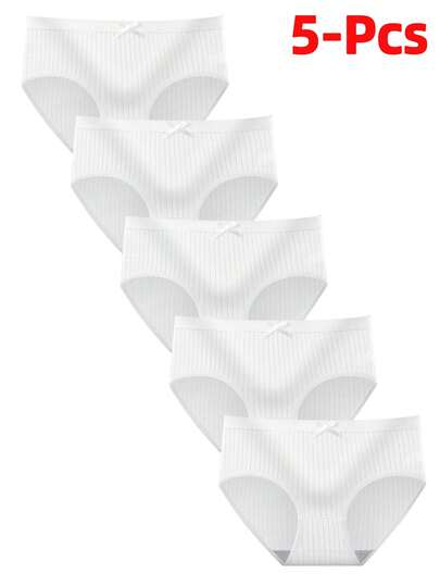 5pcs White, Cute & Sweet Butterfly Decor Panties, Girls' Solid Color Comfortable Everyday Underwear