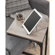 VASAE Mesa Auxiliar Mesa de Sofá en Forma de C Bandeja de TV Marco de Metal Salón Dormitorio Greige y Negro MLET350B02 - GreigeNegro - Ver 5