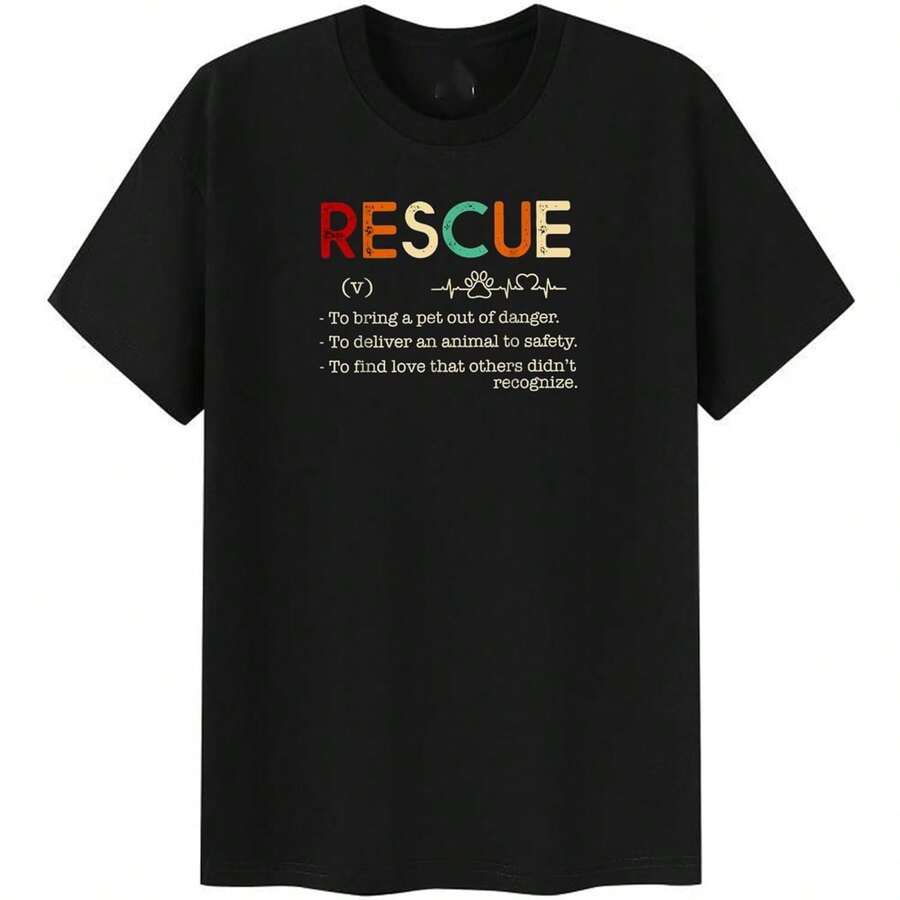 Genérico Camiseta Divertida para Amantes de los Animales con definición de Rescate - Negro - Ver 1