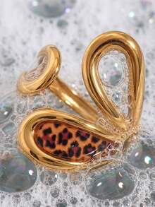 Glizzene 1 pieza Anillo abierto geométrico de acero inoxidable con estampado de leopardo, diseño minimalista y de moda, adecuado para uso diario, regalo para novia/amiga (talla ajustable, evite doblar con fuerza para evitar deformación) Día de San Valentín Boda - Multicolor - Ver 10