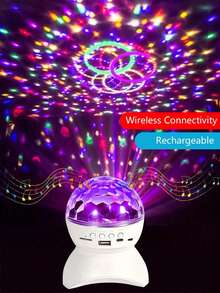 1pc LED Wireless RGB Rotating Projection Lamp, KTV Colorful Lamp, RGB Stage Strobe Light, Rechargeable Crystal Ball Lamp, Outdoor Speaker Christmas Stage Light, Disco Ball Party Light - Multicolor - View 2