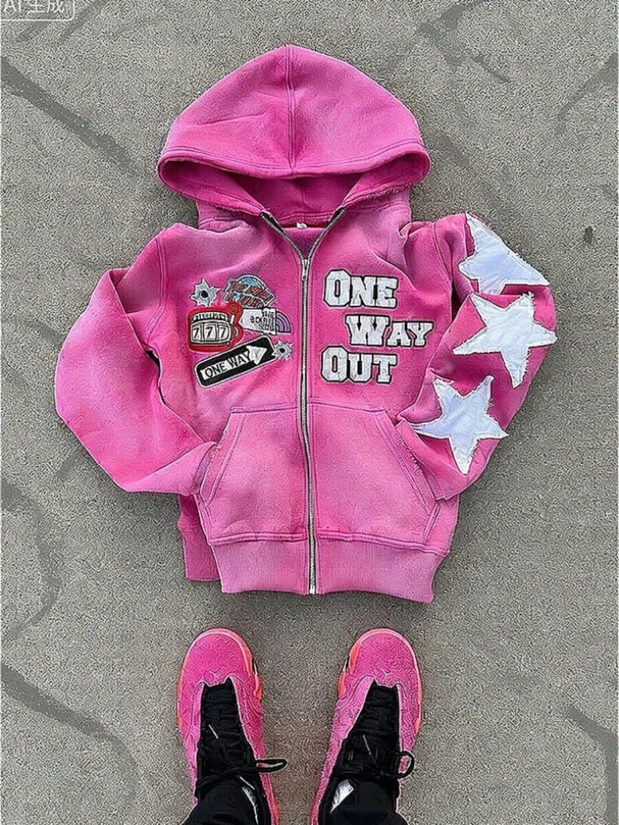 New Casual Cute Accessories American Digital Printing Sweater Cardigan Jacket Color Variety - Màu Hồng Tươi - Xem 1