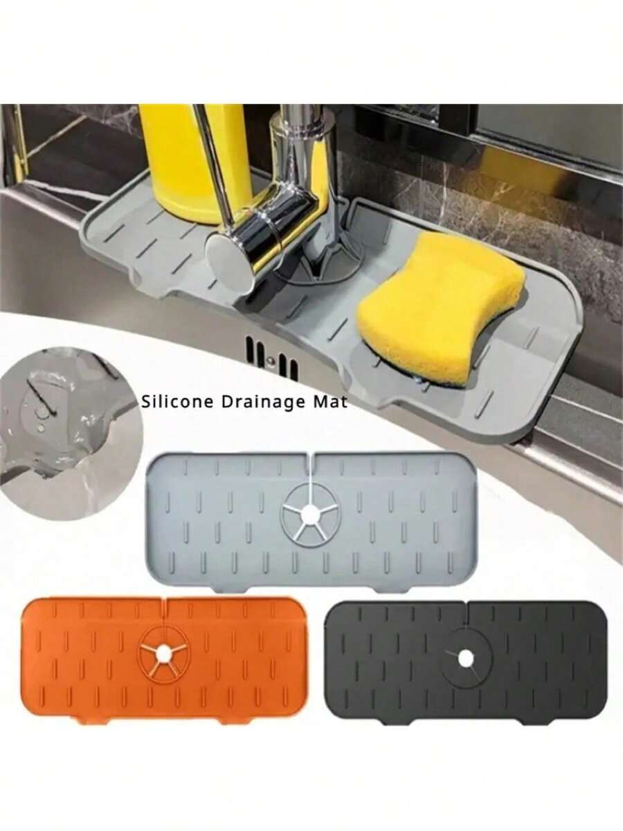 Alfombrilla de silicona para grifo de cocina, escurridor de platos, estante para fregadero, encimera de baño, protector contra salpicaduras, organizador de esponja - Multicolor - Ver 1