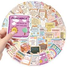 50PCS Kawaii Inspirational Note Stickers Cute Cartoon Motivational Label Stickers Aesthetic Stickers Pack Journaling Stickers Stationery Stickers Scrapbook Stickers Waterproof Stickers For Skateboard Luggage Laptops Bumper Theme Party Supplies - Multicolor - View 3