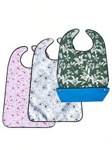 1 pieza/2 piezas/3 piezas Baberos para adultos, baberos ajustables para mujeres, adecuados para personas mayores, lavables, con bolsillo atrapa migas, baberos grandes para alimentación de adultos, baberos impermeables 3D para comida, bolsillo para saliva sin lavado, regalo para mujeres/madres, accesorios, bolsas de almacenamiento